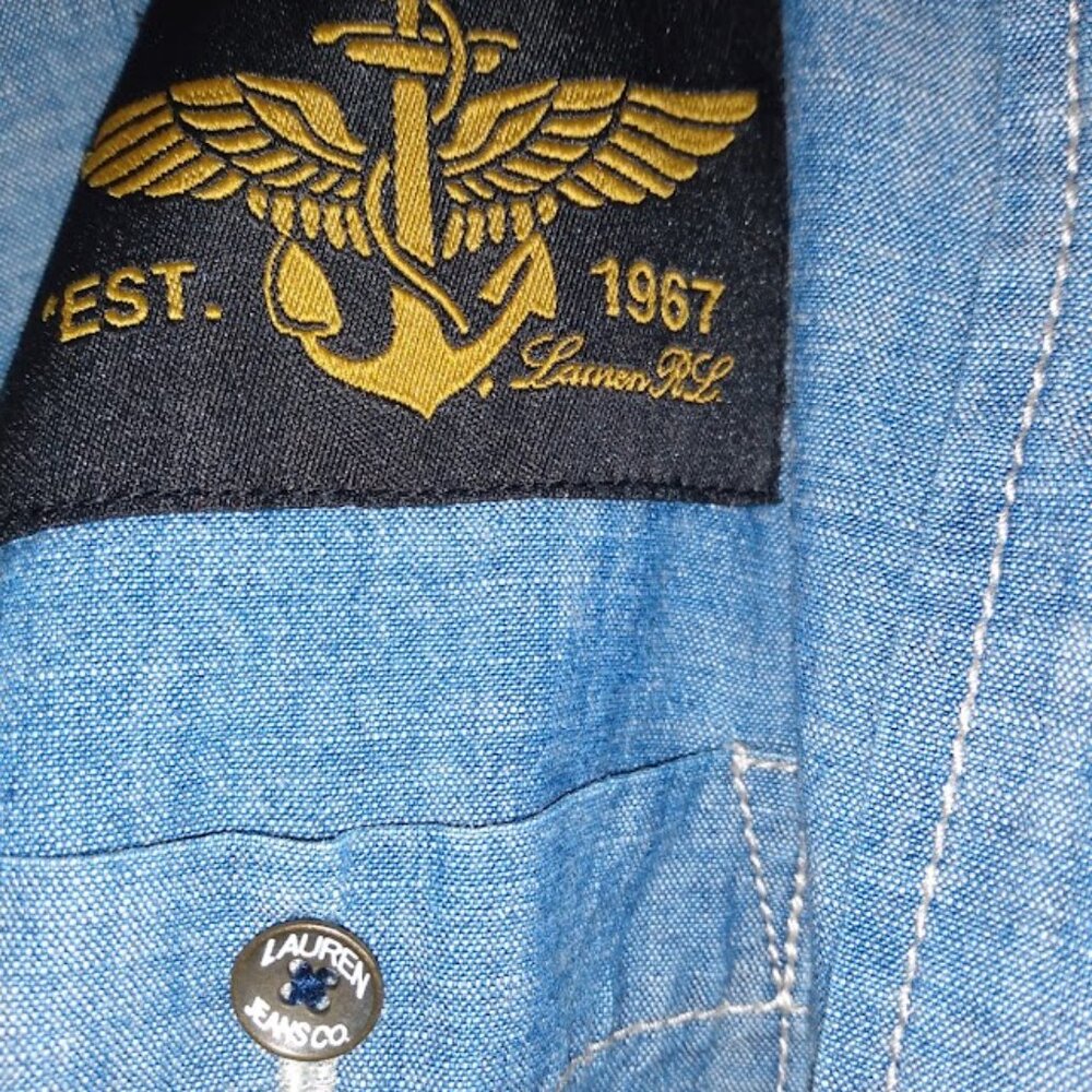 Lauren Jeans Company: Blue long sleeve button closure Cotton shirt w/ two pocket - Picture 2 of 5